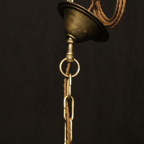 FRENCH BRASS FOUR LIGHT CONVEX ANTIQUE HALL LANTERN - ADDITIONAL PHOTO 8