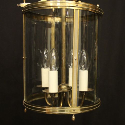 FRENCH BRASS FOUR LIGHT CONVEX ANTIQUE HALL LANTERN - ADDITIONAL PHOTO 9
