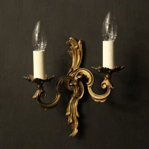 FRENCH PAIR OF GILDED ANTIQUE WALL LIGHTS - ADDITIONAL PHOTO 1