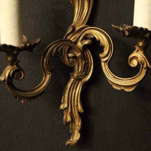 FRENCH PAIR OF GILDED ANTIQUE WALL LIGHTS - ADDITIONAL PHOTO 2