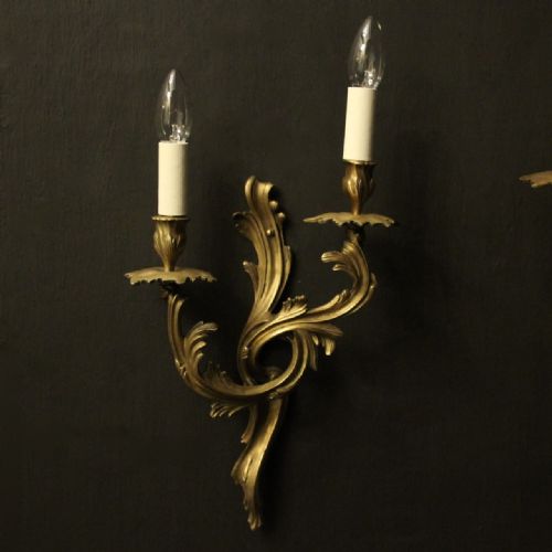FRENCH PAIR OF BRONZE ANTIQUE WALL SCONCES - ADDITIONAL PHOTO 1