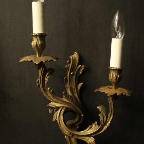 FRENCH PAIR OF BRONZE ANTIQUE WALL SCONCES - ADDITIONAL PHOTO 2