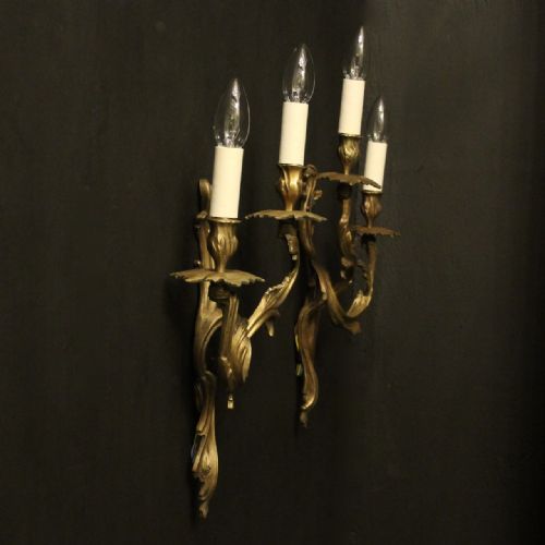 FRENCH PAIR OF BRONZE ANTIQUE WALL SCONCES - ADDITIONAL PHOTO 9