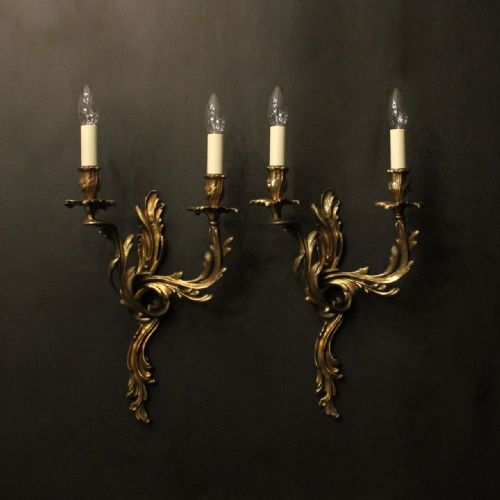 french 19th c pair of gilded bronze antique wall sconces - CATEGORY: ANTIQUE LIGHTING - DATED 19TH CENTURY