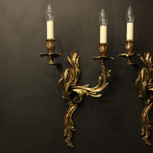 FRENCH 19TH C PAIR OF GILDED BRONZE ANTIQUE WALL SCONCES - ADDITIONAL PHOTO 1