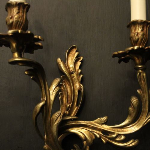 FRENCH 19TH C PAIR OF GILDED BRONZE ANTIQUE WALL SCONCES - ADDITIONAL PHOTO 2