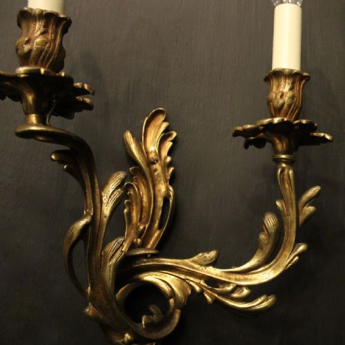 FRENCH 19TH C PAIR OF GILDED BRONZE ANTIQUE WALL SCONCES - ADDITIONAL PHOTO 3
