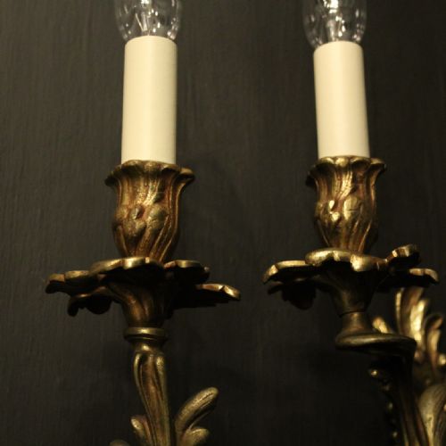 FRENCH 19TH C PAIR OF GILDED BRONZE ANTIQUE WALL SCONCES - ADDITIONAL PHOTO 5