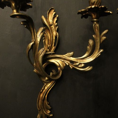 FRENCH 19TH C PAIR OF GILDED BRONZE ANTIQUE WALL SCONCES - ADDITIONAL PHOTO 6