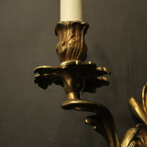 FRENCH 19TH C PAIR OF GILDED BRONZE ANTIQUE WALL SCONCES - ADDITIONAL PHOTO 7