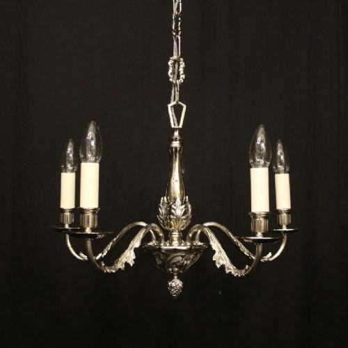 french nickel plated 5 light antique chandelier - CATEGORY: ANTIQUE LIGHTING - DATED 1920