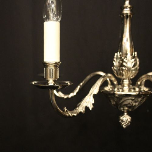 FRENCH NICKEL PLATED 5 LIGHT ANTIQUE CHANDELIER - ADDITIONAL PHOTO 1