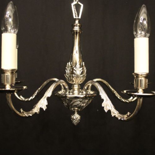 FRENCH NICKEL PLATED 5 LIGHT ANTIQUE CHANDELIER - ADDITIONAL PHOTO 2