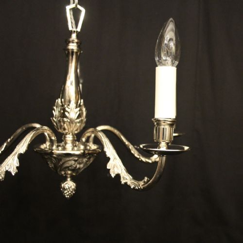 FRENCH NICKEL PLATED 5 LIGHT ANTIQUE CHANDELIER - ADDITIONAL PHOTO 3