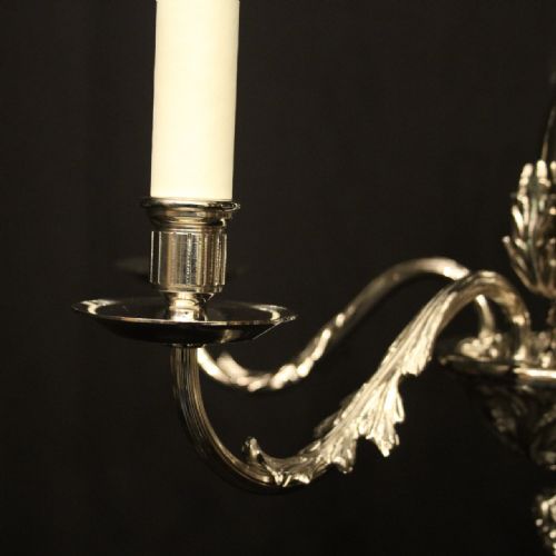 FRENCH NICKEL PLATED 5 LIGHT ANTIQUE CHANDELIER - ADDITIONAL PHOTO 4