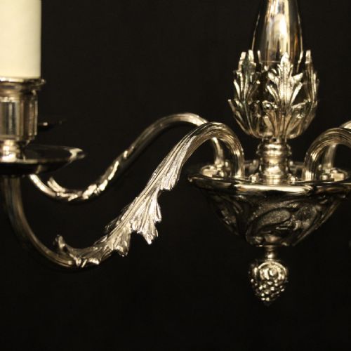 FRENCH NICKEL PLATED 5 LIGHT ANTIQUE CHANDELIER - ADDITIONAL PHOTO 5