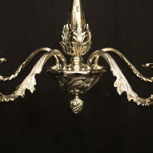 FRENCH NICKEL PLATED 5 LIGHT ANTIQUE CHANDELIER - ADDITIONAL PHOTO 6
