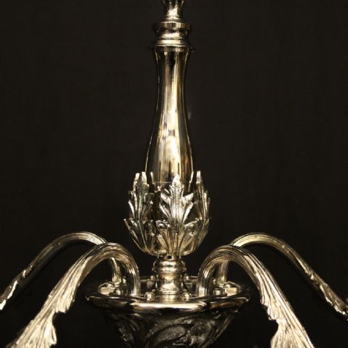 FRENCH NICKEL PLATED 5 LIGHT ANTIQUE CHANDELIER - ADDITIONAL PHOTO 7