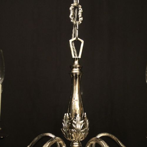 FRENCH NICKEL PLATED 5 LIGHT ANTIQUE CHANDELIER - ADDITIONAL PHOTO 8