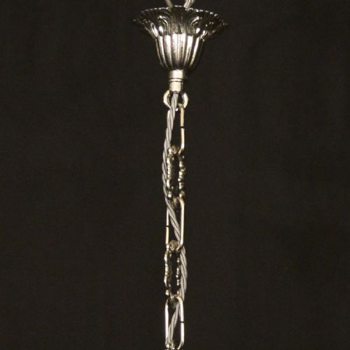 FRENCH NICKEL PLATED 5 LIGHT ANTIQUE CHANDELIER - ADDITIONAL PHOTO 9