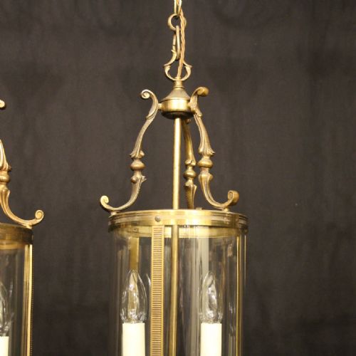 FRENCH SET OF 3 GILDED CONVEX ANTIQUE HALL LANTERNS - ADDITIONAL PHOTO 2