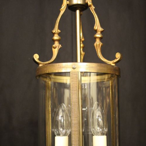 FRENCH SET OF 3 GILDED CONVEX ANTIQUE HALL LANTERNS - ADDITIONAL PHOTO 3