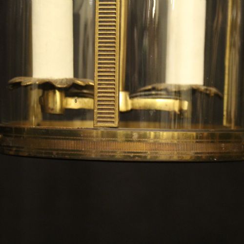 FRENCH SET OF 3 GILDED CONVEX ANTIQUE HALL LANTERNS - ADDITIONAL PHOTO 6