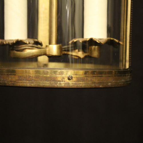 FRENCH SET OF 3 GILDED CONVEX ANTIQUE HALL LANTERNS - ADDITIONAL PHOTO 8