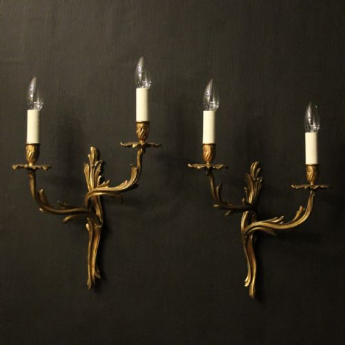 FRENCH PAIR OF GILDED BRASS ANTIQUE WALL LIGHTS