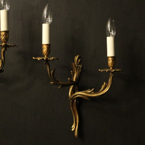 FRENCH PAIR OF GILDED BRASS ANTIQUE WALL LIGHTS - ADDITIONAL PHOTO 1