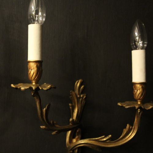 FRENCH PAIR OF GILDED BRASS ANTIQUE WALL LIGHTS - ADDITIONAL PHOTO 2