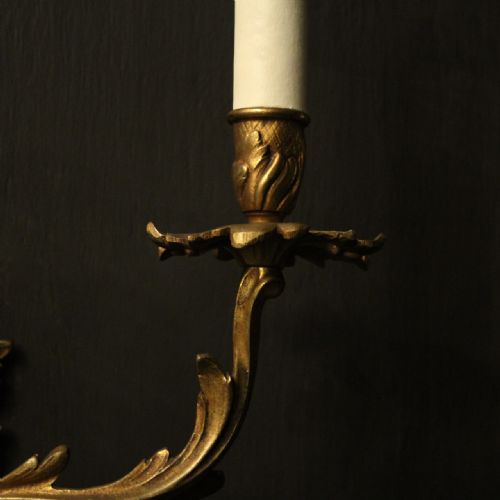 FRENCH PAIR OF GILDED BRASS ANTIQUE WALL LIGHTS - ADDITIONAL PHOTO 6