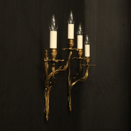 FRENCH PAIR OF GILDED BRASS ANTIQUE WALL LIGHTS - ADDITIONAL PHOTO 9