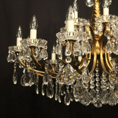 ITALIAN LARGE 18 LIGHT GILDED BRASS CRYSTAL ANTIQUE CHANDELIER - ADDITIONAL PHOTO 2