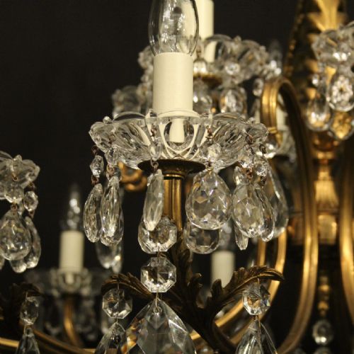 ITALIAN LARGE 18 LIGHT GILDED BRASS CRYSTAL ANTIQUE CHANDELIER - ADDITIONAL PHOTO 4