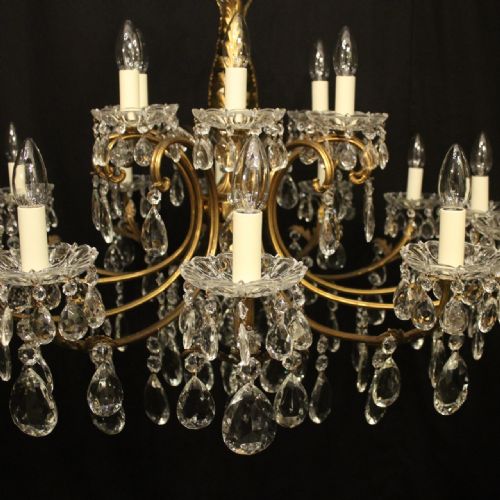 ITALIAN LARGE 18 LIGHT GILDED BRASS CRYSTAL ANTIQUE CHANDELIER - ADDITIONAL PHOTO 6