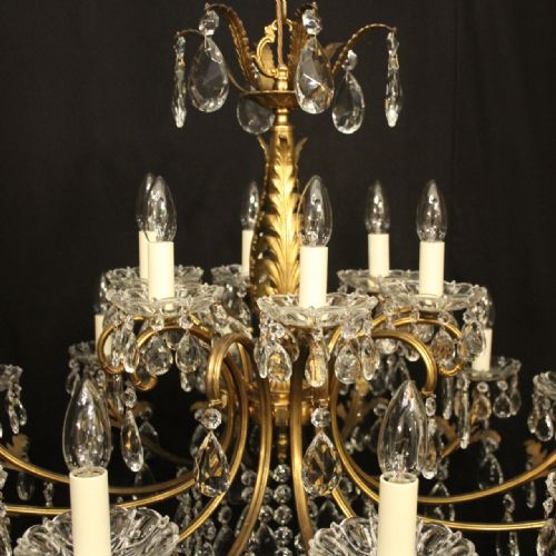 ITALIAN LARGE 18 LIGHT GILDED BRASS CRYSTAL ANTIQUE CHANDELIER - ADDITIONAL PHOTO 7