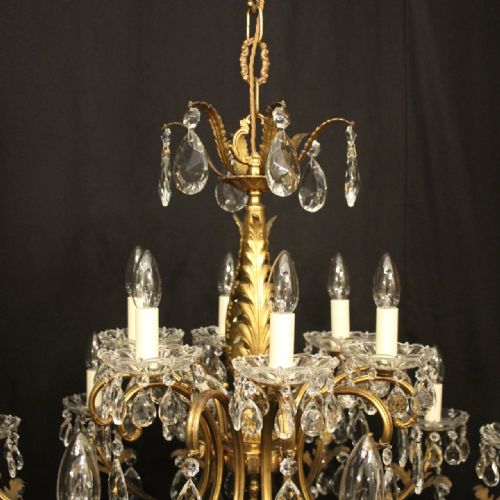 ITALIAN LARGE 18 LIGHT GILDED BRASS CRYSTAL ANTIQUE CHANDELIER - ADDITIONAL PHOTO 8