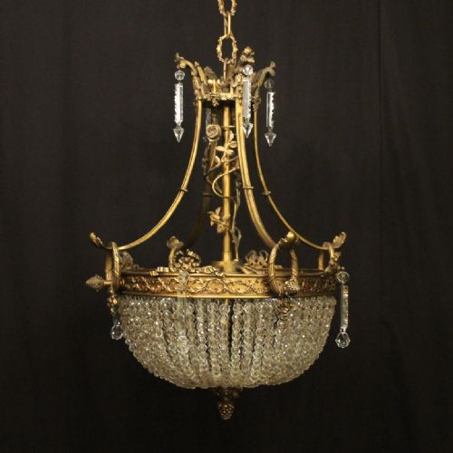 french 19th c gilded bronze 6 light antique chandelier - CATEGORY: ANTIQUE LIGHTING - DATED 19TH CENTURY