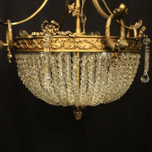 FRENCH 19TH C GILDED BRONZE 6 LIGHT ANTIQUE CHANDELIER - ADDITIONAL PHOTO 1