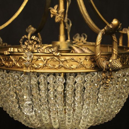 FRENCH 19TH C GILDED BRONZE 6 LIGHT ANTIQUE CHANDELIER - ADDITIONAL PHOTO 2