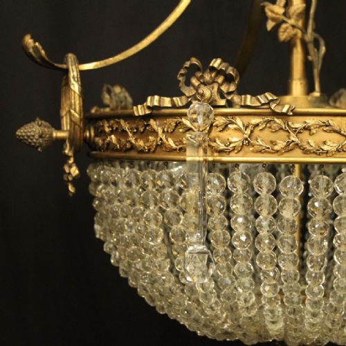 FRENCH 19TH C GILDED BRONZE 6 LIGHT ANTIQUE CHANDELIER - ADDITIONAL PHOTO 3