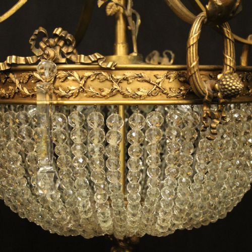 FRENCH 19TH C GILDED BRONZE 6 LIGHT ANTIQUE CHANDELIER - ADDITIONAL PHOTO 5
