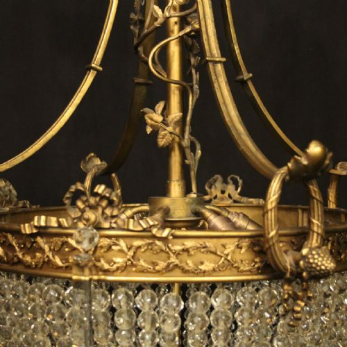 FRENCH 19TH C GILDED BRONZE 6 LIGHT ANTIQUE CHANDELIER - ADDITIONAL PHOTO 6