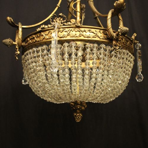 FRENCH 19TH C GILDED BRONZE 6 LIGHT ANTIQUE CHANDELIER - ADDITIONAL PHOTO 7