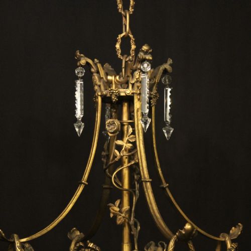 FRENCH 19TH C GILDED BRONZE 6 LIGHT ANTIQUE CHANDELIER - ADDITIONAL PHOTO 8