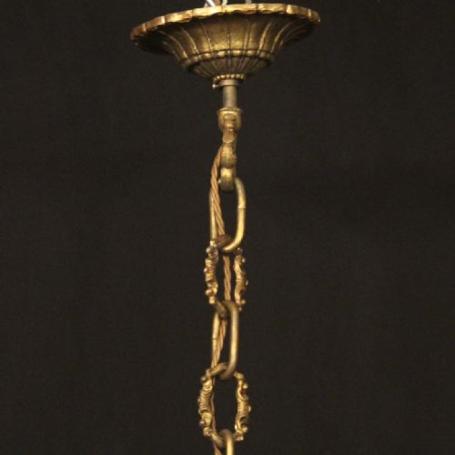 FRENCH 19TH C GILDED BRONZE 6 LIGHT ANTIQUE CHANDELIER - ADDITIONAL PHOTO 9