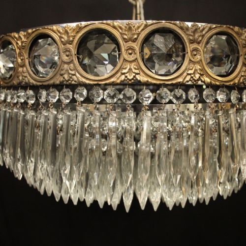 FRENCH GILDED BRASS CRYSTAL 6 LIGHT ANTIQUE PLAFFONIER - ADDITIONAL PHOTO 2
