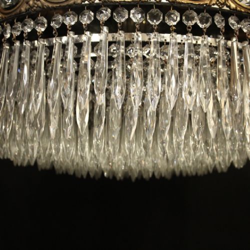 FRENCH GILDED BRASS CRYSTAL 6 LIGHT ANTIQUE PLAFFONIER - ADDITIONAL PHOTO 5