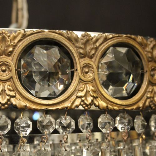 FRENCH GILDED BRASS CRYSTAL 6 LIGHT ANTIQUE PLAFFONIER - ADDITIONAL PHOTO 6